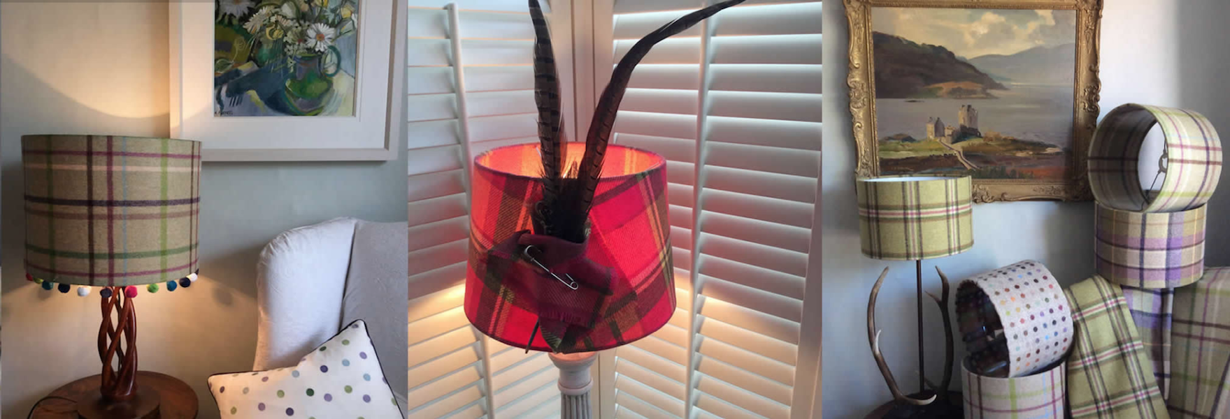 tartan lampshades with feathers