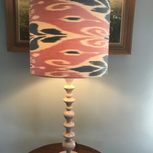 Ikat Design Drum Lampshade - Dusky Pink with Duck Egg