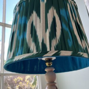 Ikat Design Lampshade - Turquoise & Dark Green with Turquoise linen Interior