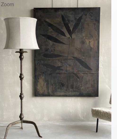 linen lampshade tall standard lamp abstract art
