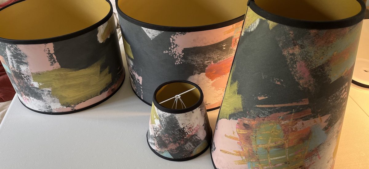 4 bespoke lampshades different sizes abstract painting fabric