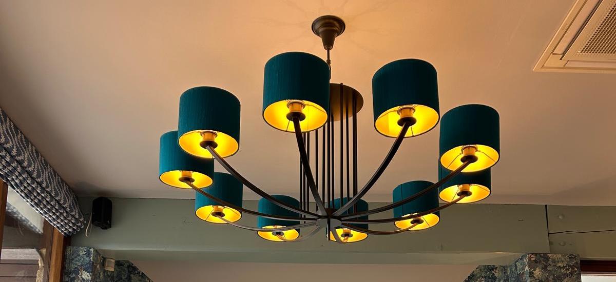 Morley golf club bespoke chandelier lampshades close up