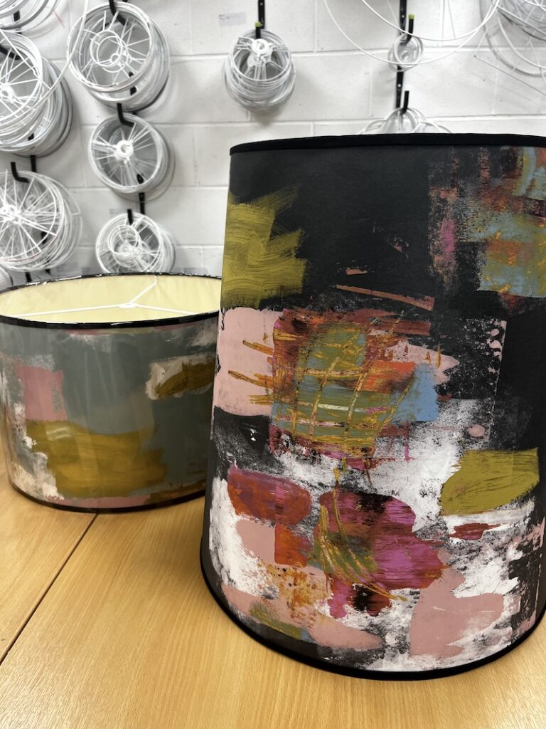 abstract art fabrid bespoke lampshades workshop