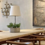 bespoke lampshade ivory linen grey base dining table