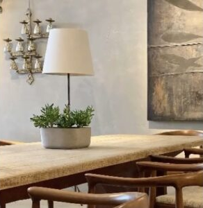 bespoke lampshade ivory linen grey base dining table