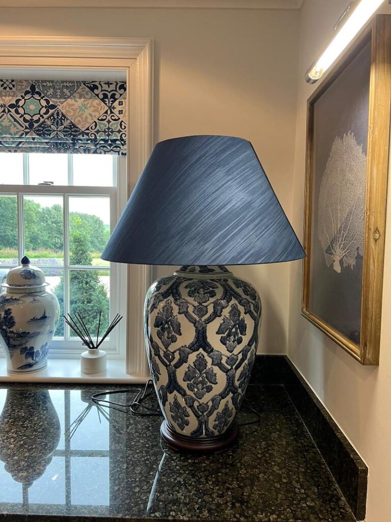 blue handmade lampshade blue vase base