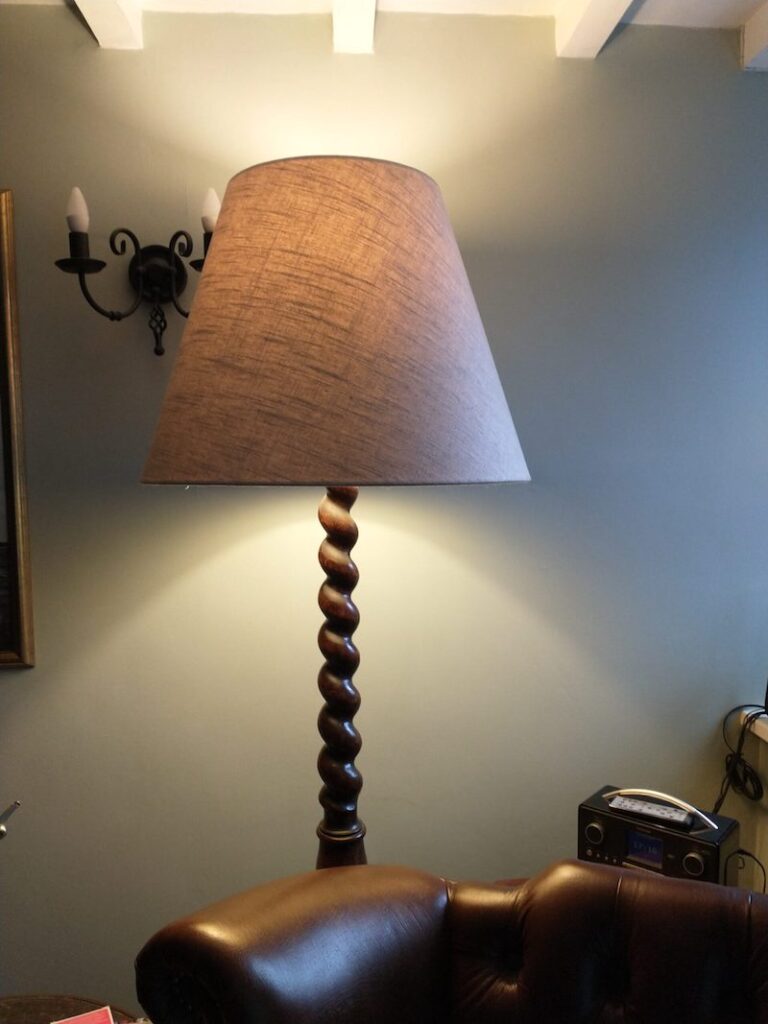 linen lampshade twist base grey walls