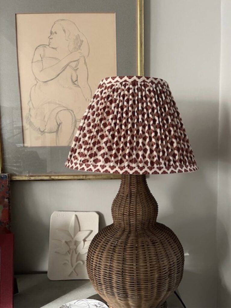 patterned handmade lampshade wicker base painting