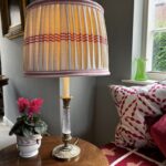 pleated bespoke lampshade ivory red linen