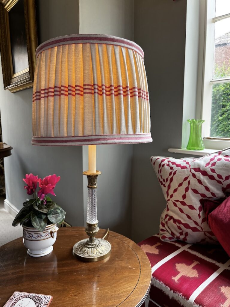 pleated bespoke lampshade ivory red linen